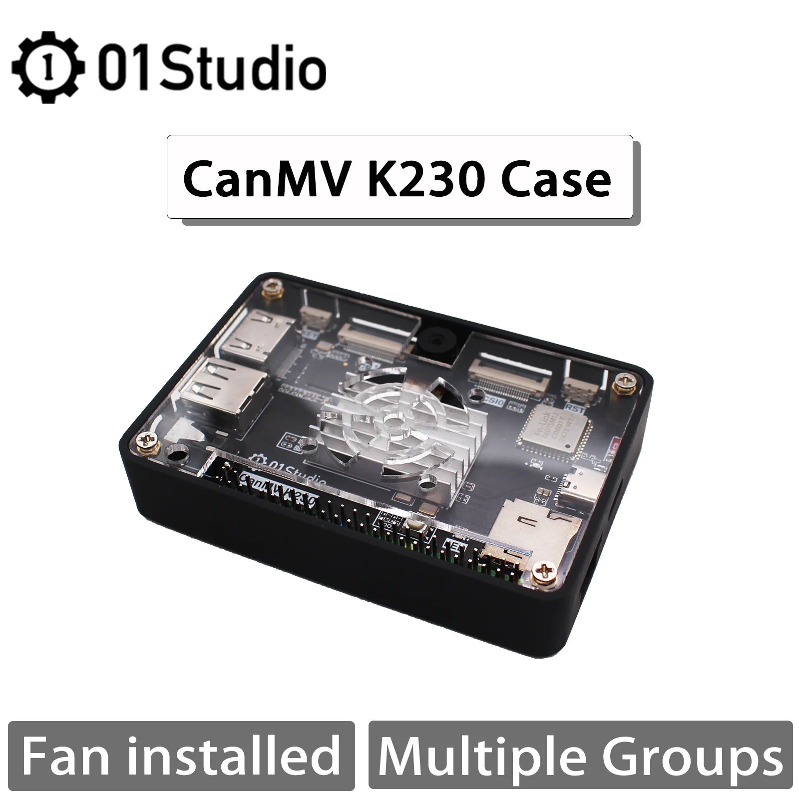 01Studio CanMV K230 AI 개발 보드 케이스 인클로저 케이스 팬 및 3.5인치 디스플레이가 포함된 다목적 인클로저