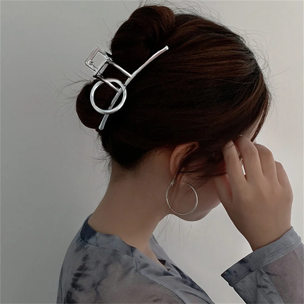 Silver Metal Large Hair Claw Clip Hollow Ladder Design for Thick Hair Back Head Updo Women Fashion Hair Accessory