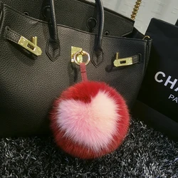 MPPM15cm Luxury Fluffy Real Fox Fur Ball PomPom Genuine Fur Keychain Metal Ring Pendant Bag Charm For Women