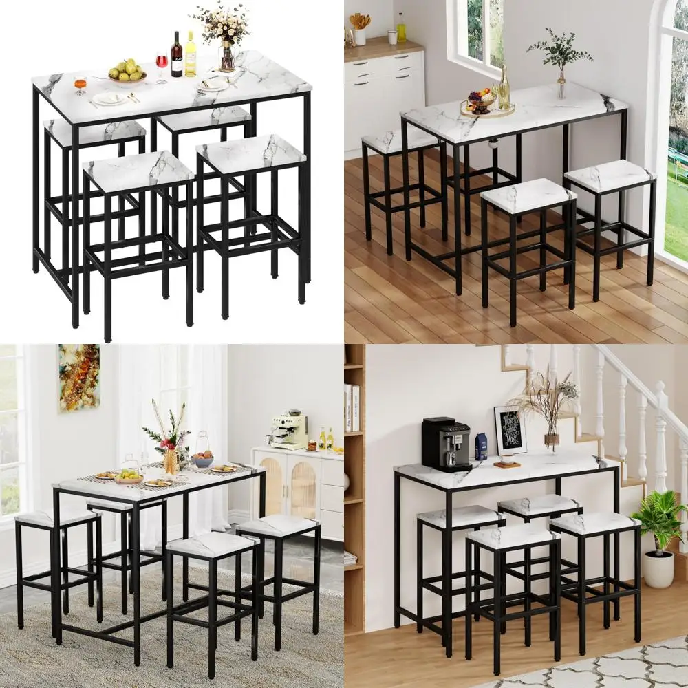 5-Piece Modern Metal Counter Height Dining Set with 4 Stools
