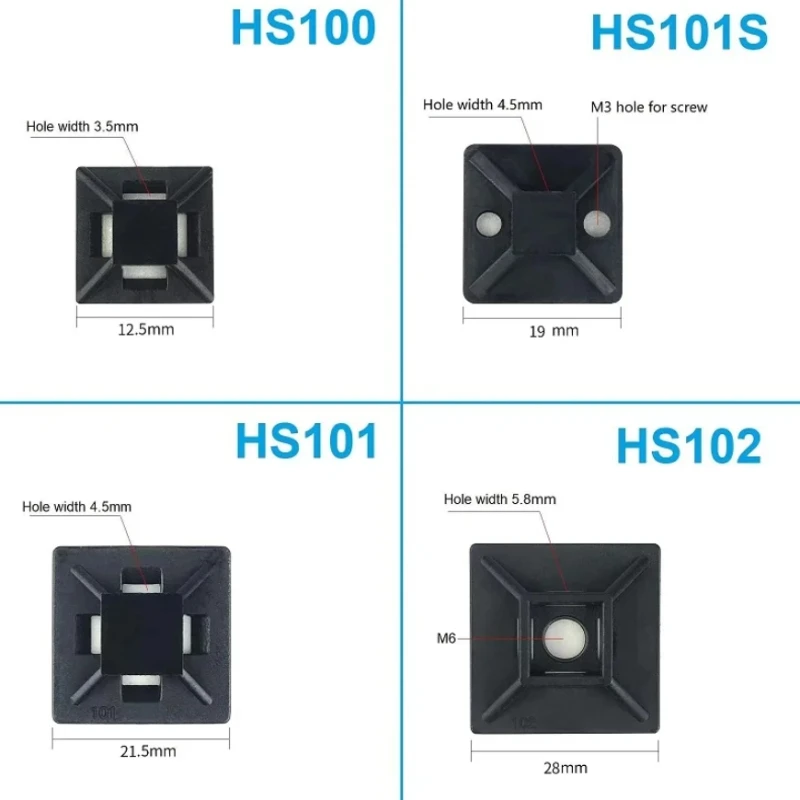 HS Self Adhesive Cable Tie Bases Mount Strong Glue Wire Wall Holder Car Fixing Seat Clips Suction Position Sucker