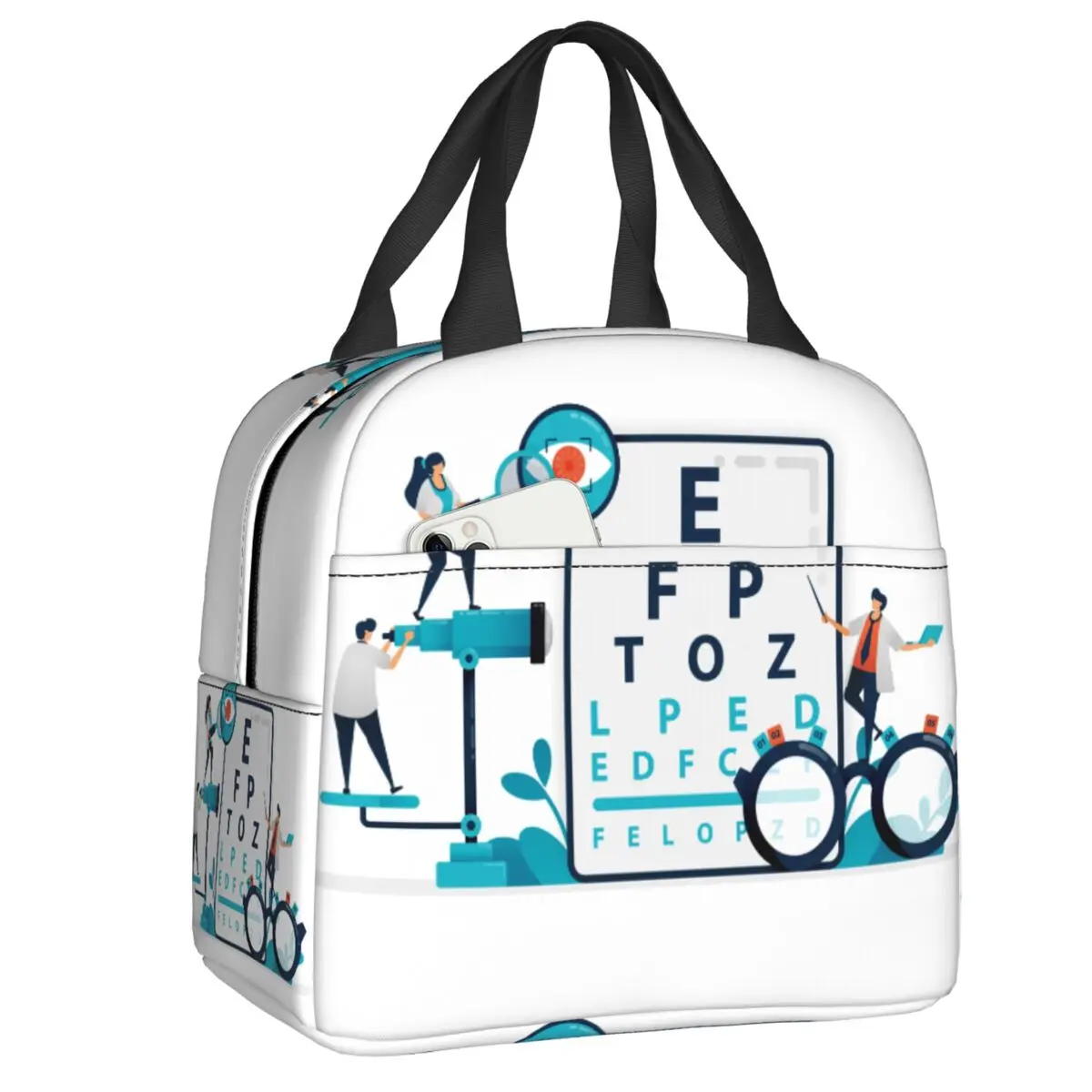 

Custom Snellen Chart Eye Exam Thermal Insulated Lunch Bags Women Optometrist Lunch Tote for Work School Travel Storage Food Box