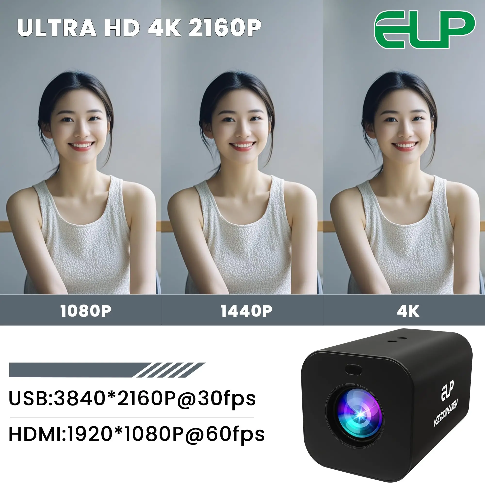 ELP HDMI USB Camera 12X Zoom 4K Webcam 1080P 60fps Autofocus Camera Infrared Remote Control PC Camera H.264 H.265 HD Camera