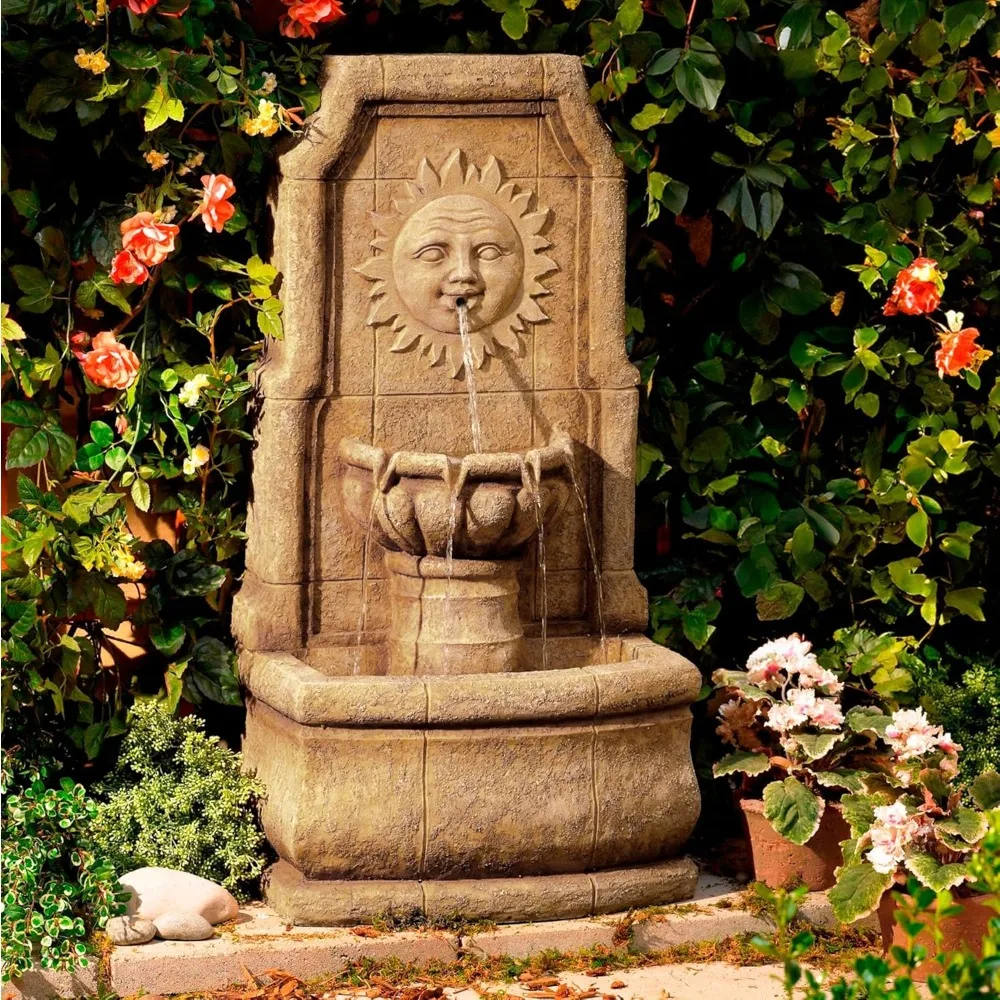 

37" High Large Italian Outdoor Decor Faux Stone Floor Fountain with Light LED Standing Waterfall Tiered, Customized