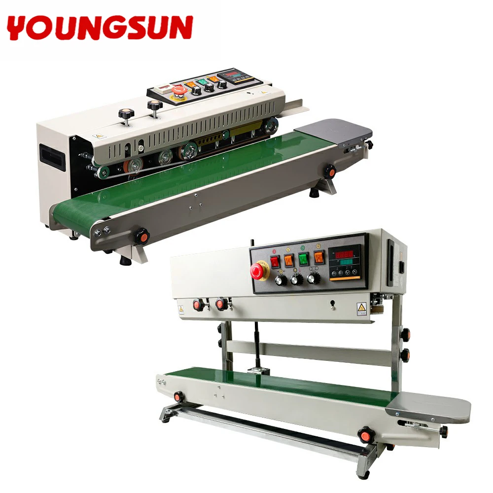 YOUNG SUN Continuous Band Horizontal/Vertical Plastic Film Bags Heat Sealer Ink Roll Date Print Sealing Machine