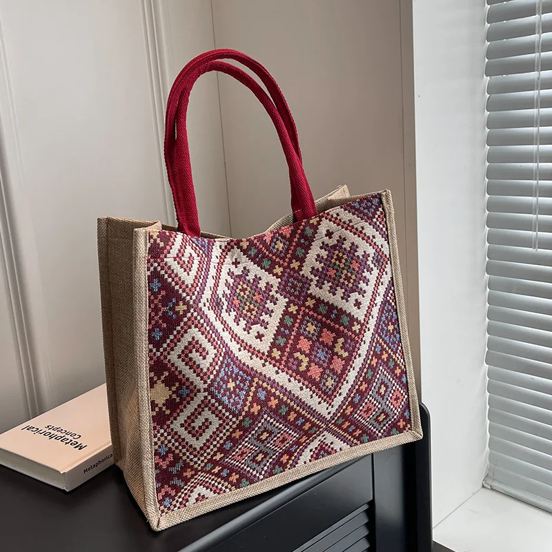 National Style Shoulder Bag Female Large Capacity Ethnic Tote Bag New Casual Commuter Handbag For Daily Travel Shopping