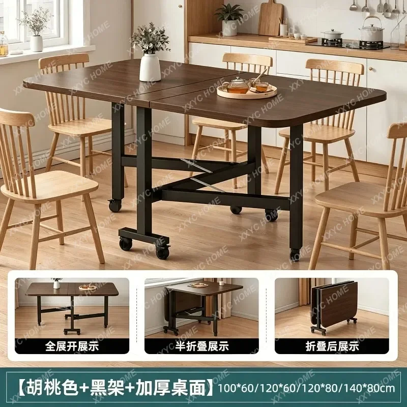 XXfolding Dining Table Household Small Apartment Modern Simple Table Movable Multi-functional Folding Table With Wheels