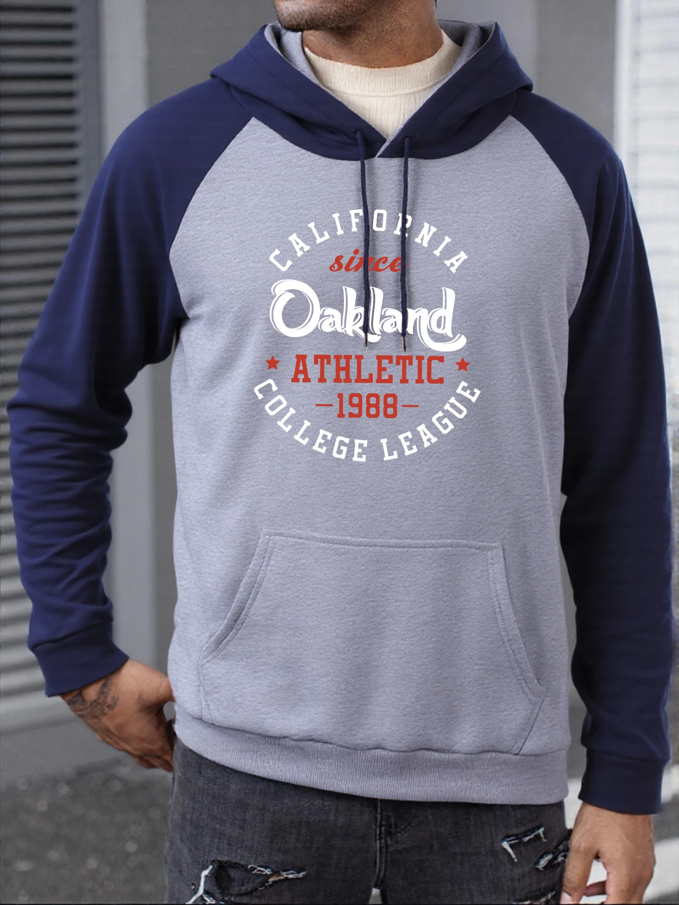 California Since Oakland Athletic Raglan Hoody Herrenmode Weiche Kleidung Taschenfleece Streetwear Herbst Lässiger Hoodie Unisex