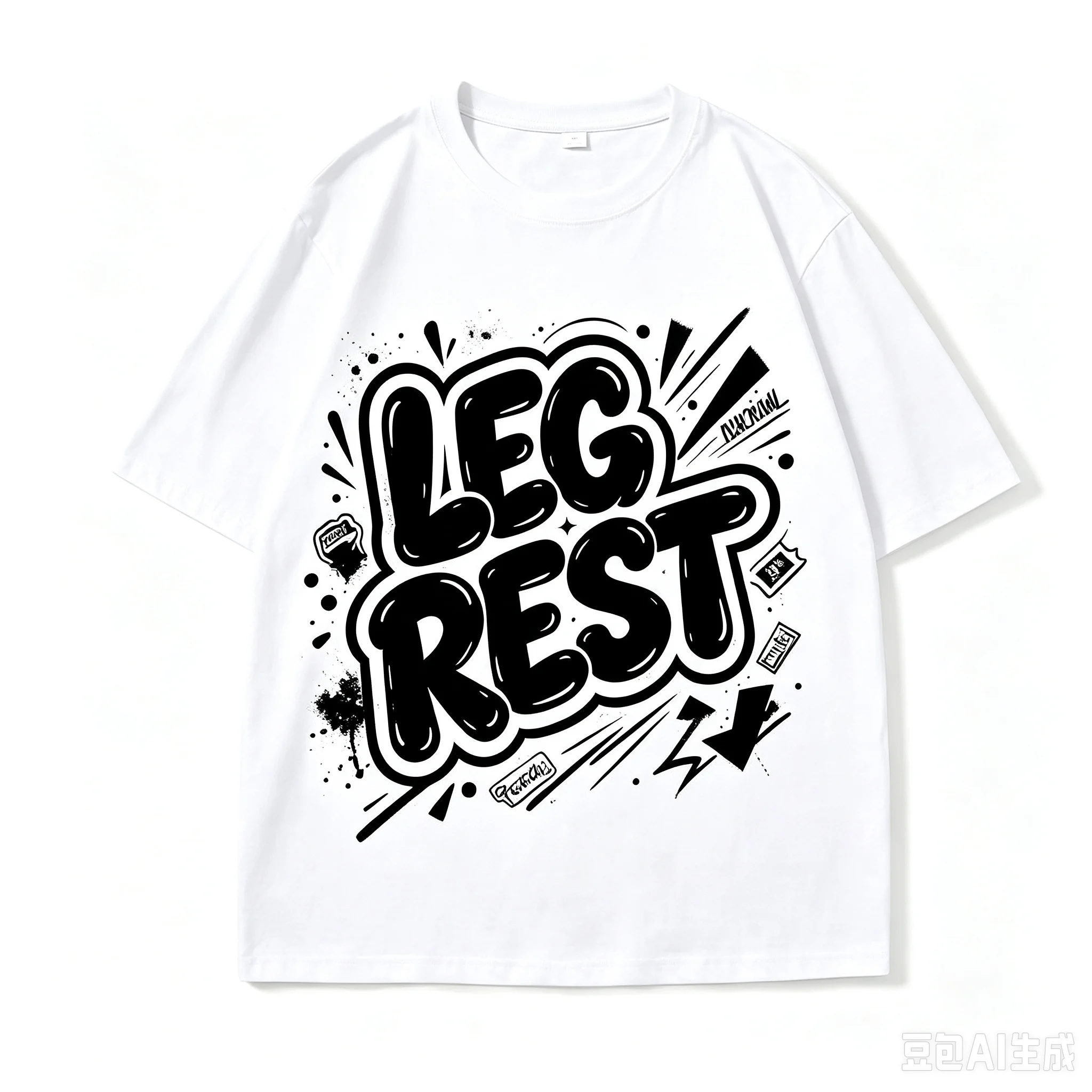 Men's Funny LEG REST Print T‑Shirt Street Graffiti Style Short Sleeve Cotton Tee Casual Hip Hop Daily Wear Tops