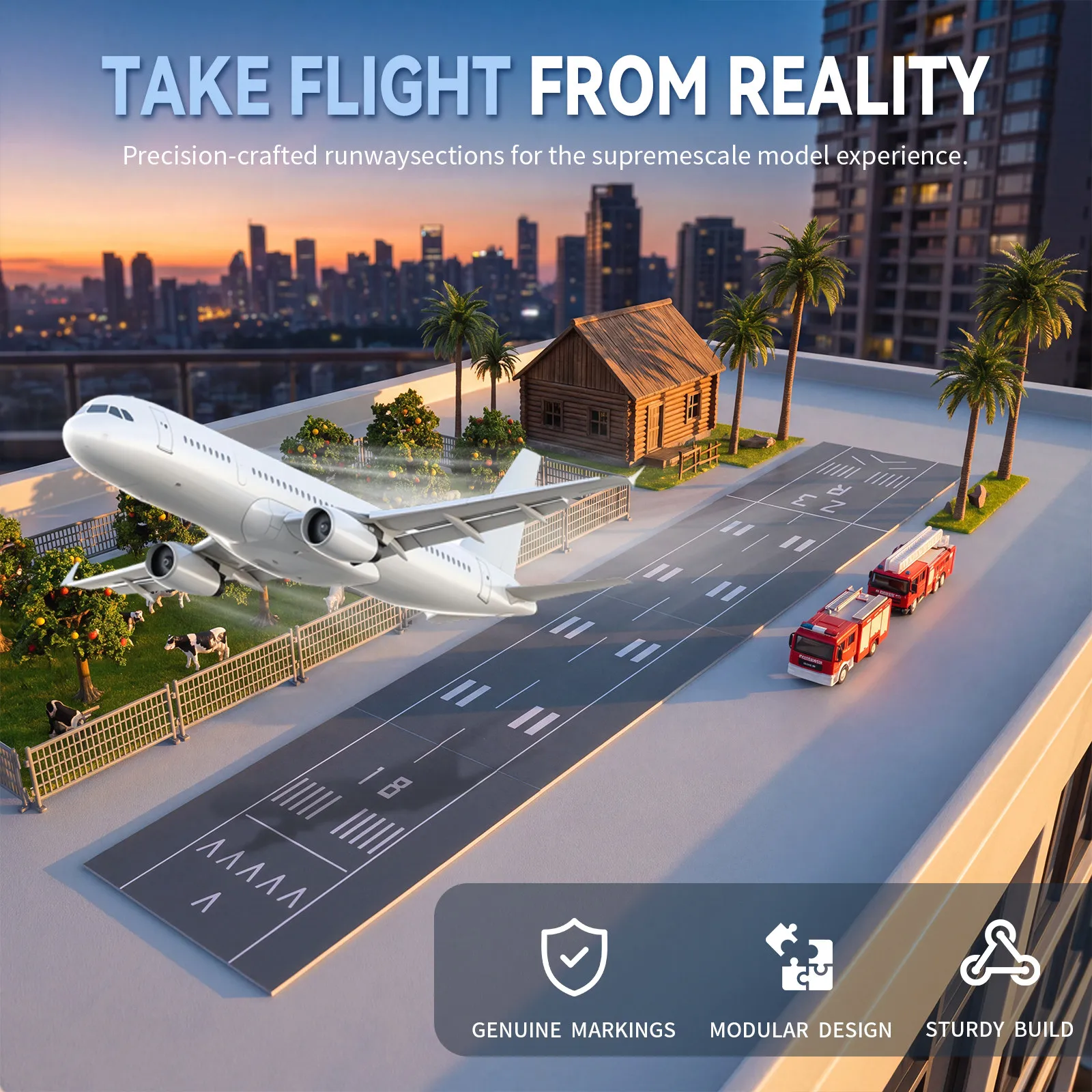 Miniature Aircraft Display Runway Plastic Surface 45x10cm Realistic Airport Scenery Diorama Background Tabletop Setup Plane view 6