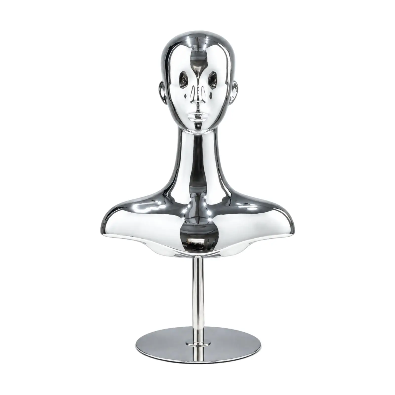 Metal Mannequin Head and Shoulders Display Stand Adjustable Pole for Hat Wig Shop Window Decor