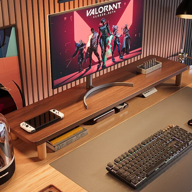 Wooden Monitor Riser Stand Thicken Desk Monitors Laptop Organizer Bracket Office Desktop Computer Storage Holder Monitor Base
