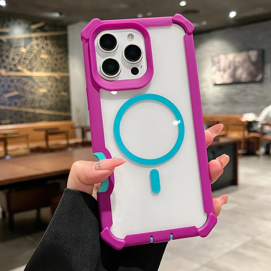 iPhone Magsafe対応 ワイヤレス充電対応 マグネット式 スマホケース iPhone 16/15/14/13/12/11 Pro/Pro Max/Plus クリア 厚型 耐衝撃 カバー