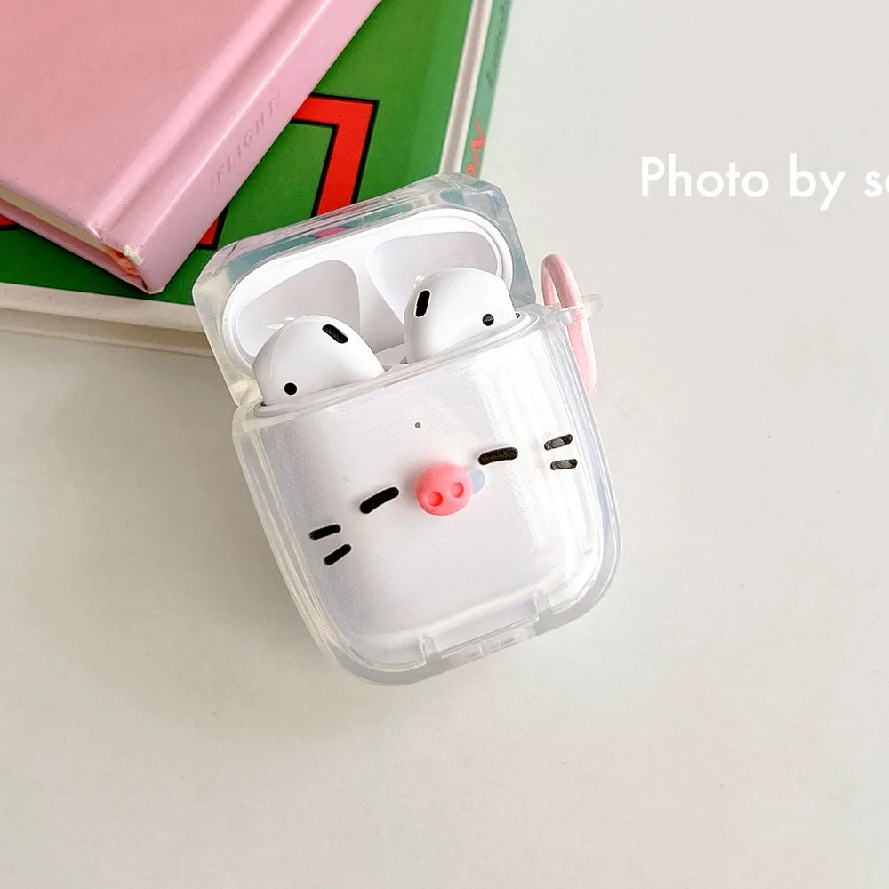 Lovely Pig Earphone Cases For Apple Airpods 4 Pro 2nd Transparent Headphone Shockproof Cover For Airpod 1 2 3 Coque With Keyring