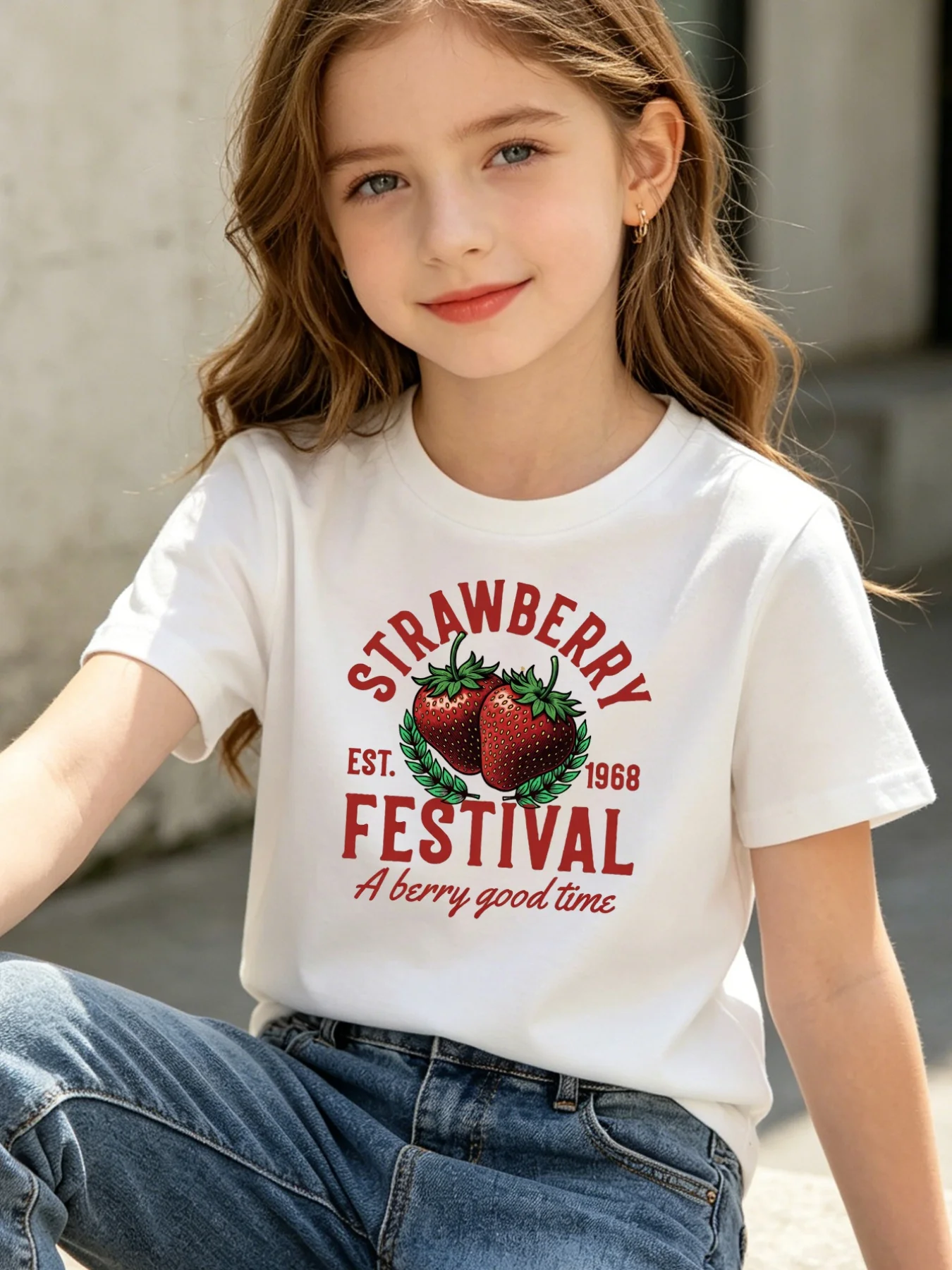 Family Matching Kids Tee Retro Strawberry Festival Fruit Graphic Short Sleeve Cotton T Shirt Girls Boys Parent Child Casual Wear