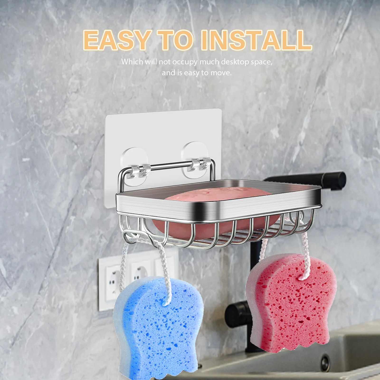 

2pcs Stainless Steel Holder Adhesive Wall Mounted Soap Tray Bar Soap Rack No Drill Corrosion Resistant For Bathroom