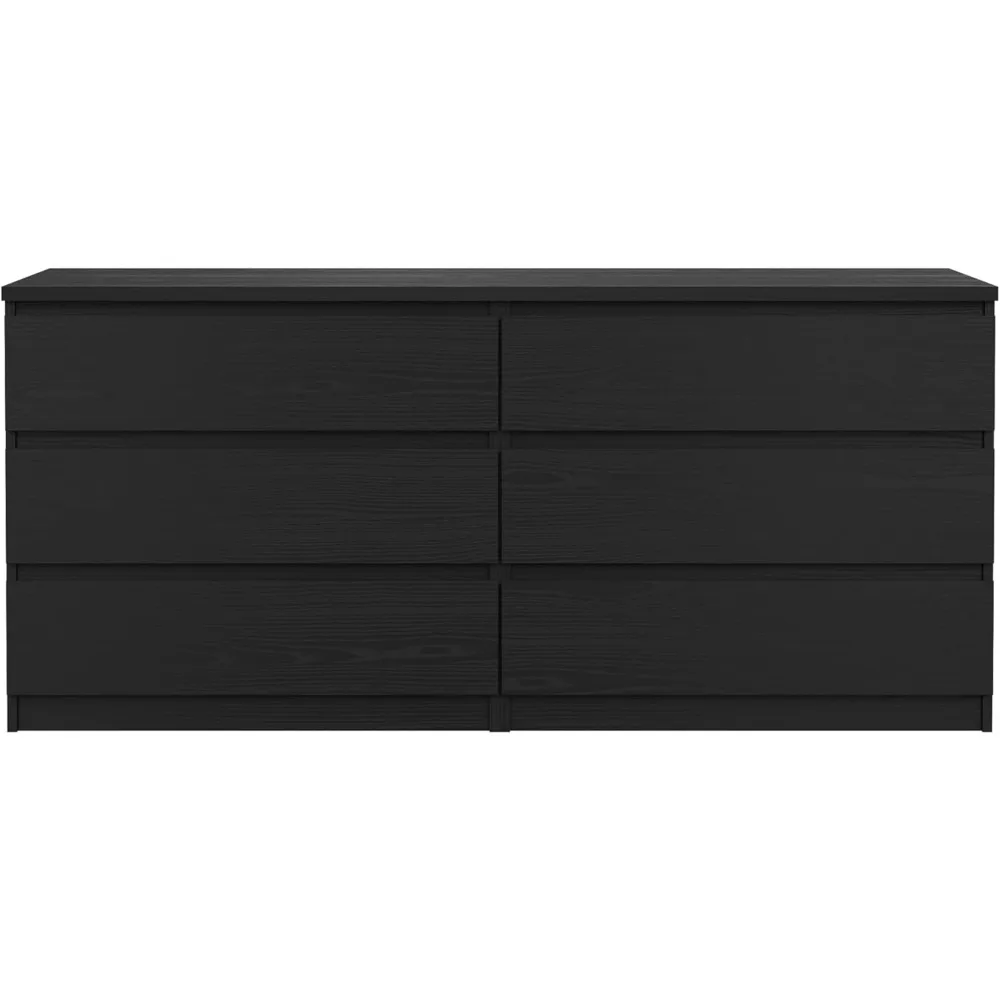Commode double à 6 tiroirs, grain de bois noir