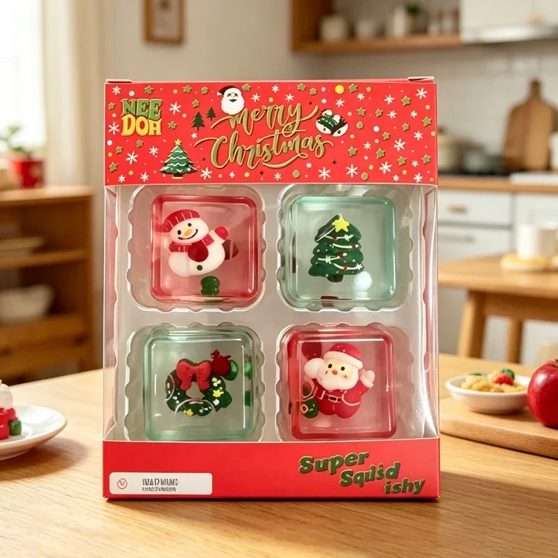 Weihnachts-NEEDOH Mini 4er-Set Schöne Würfel Stressabbau Quetschbare Würfel Anti-Angst-Quetschobjekt Fidget-Spielzeug Geschenkset für die Feiertage – Detail 4