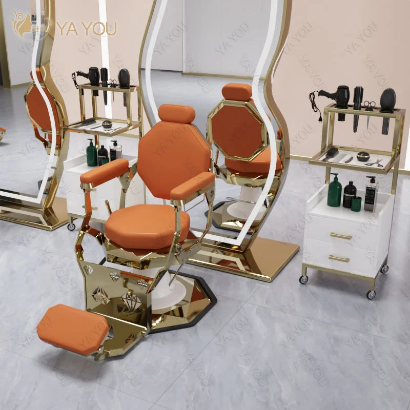 New Stainless Steel Base Inverted Back Barber Chair Big Pump Lift Salon Chair Can Be Customized Color for Barber Shop
