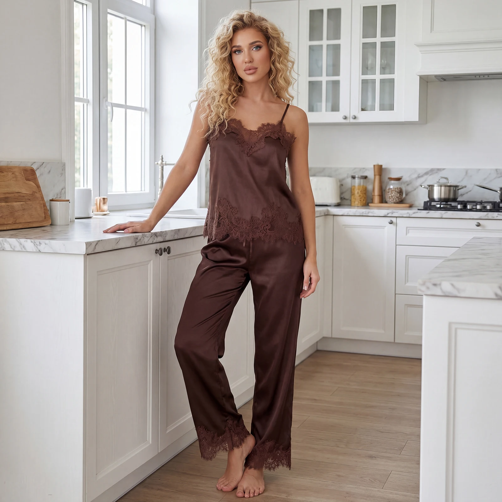 Silk Pajamas For Women Set Sex - Lace Trim Cami recension och pris