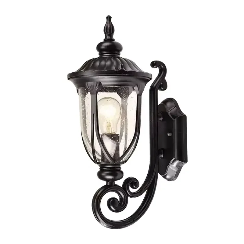 European retro LED garden outdoor wall lamp cylindrical/square polycarbonate lampshade black IP65 waterproof wall hanging