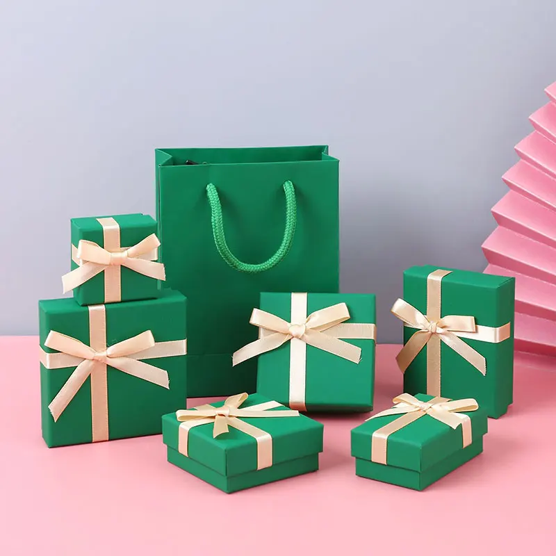 Lote de 12 cajas de joyería en forma de lazo, color verde mallard, para pulseras, collares, anillos, pendientes, estuche de embalaje, elegante regalo para bodas y fiestas