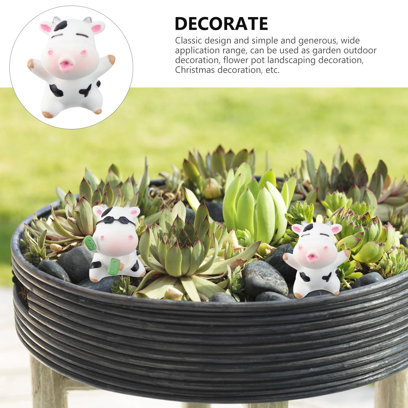 

6Pcs Resin Cartoon Cattle Miniature Desktop Ornament Micro Landscape Decoration Durable Waterproof Home Office Decor