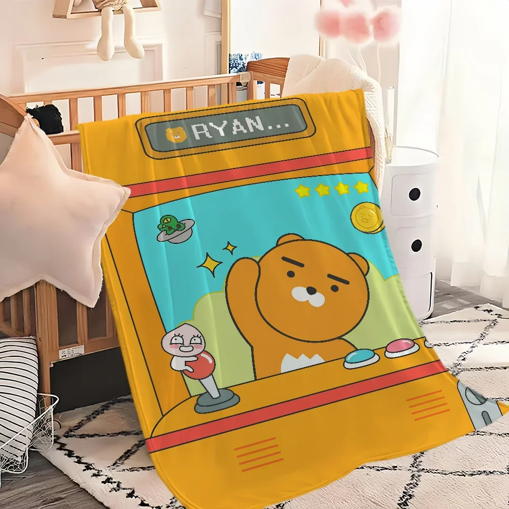 cute cartoon art bear r-Ryan k-Kakao Friends Blanket Flannel warm soft plush blanket for sofa living room bedroom travel gift