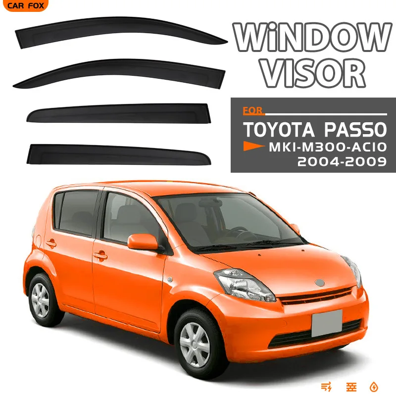

4Pcs For Toyota Passo 2004-2015 Black Car Window Visor Awning Shelters Windshield Side Window Rain Sun Shade Auto Accessories