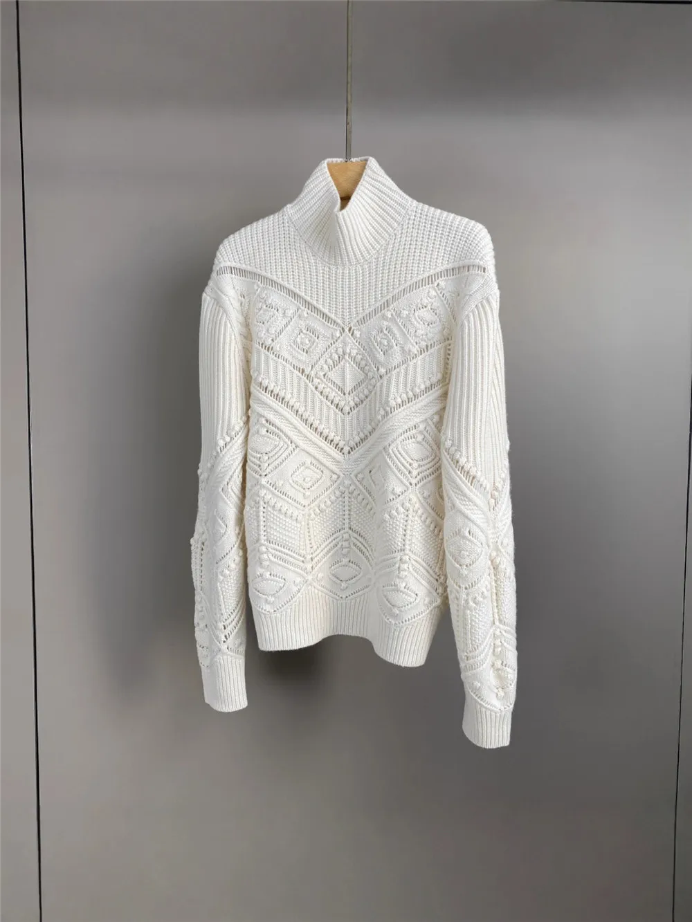 

Новый женский однотонный жаккардовый кашемировый вязаный модный темпераментный теплый топ с высоким воротом