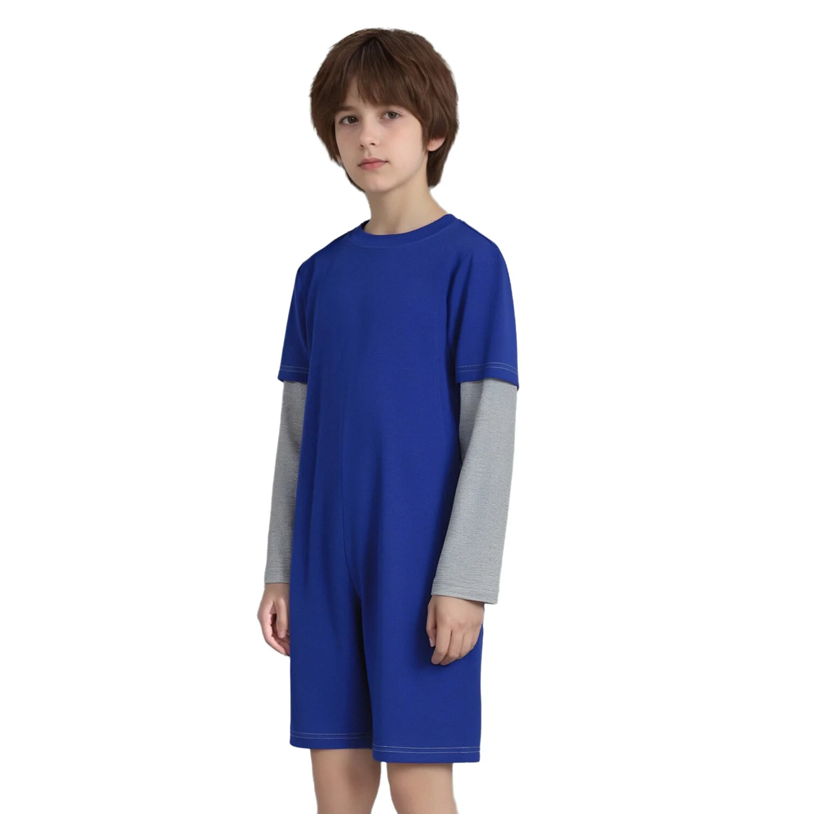 Unisex Kids Boys Girls Special Needs Adaptive Clothing Cotton Round Neck Color Block Long Sleeve Back Invisible Zipper Jumpsuit