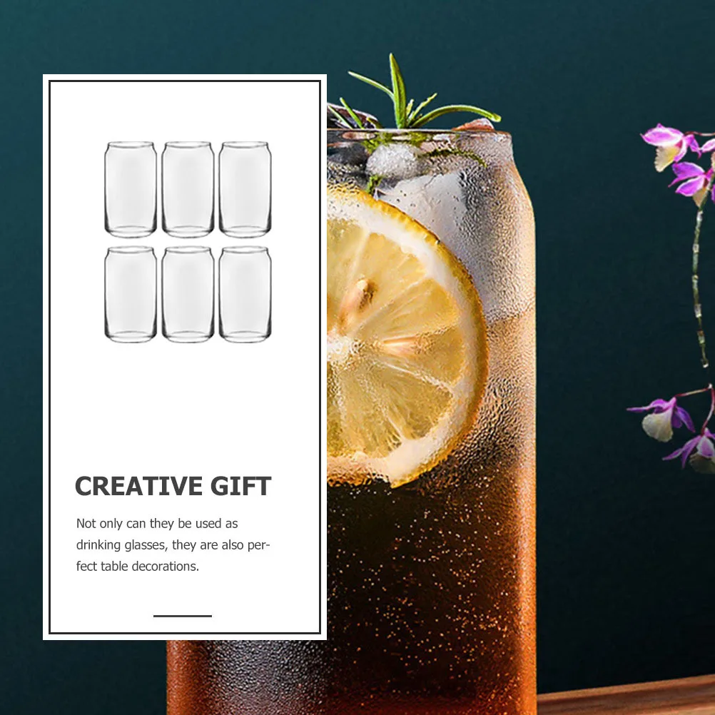 

6Pcs Glass Beverage Cups Transparent Ring-Pull Can Shape Creative Beer Glasses for Parties Bars Household Use Beer Glasses