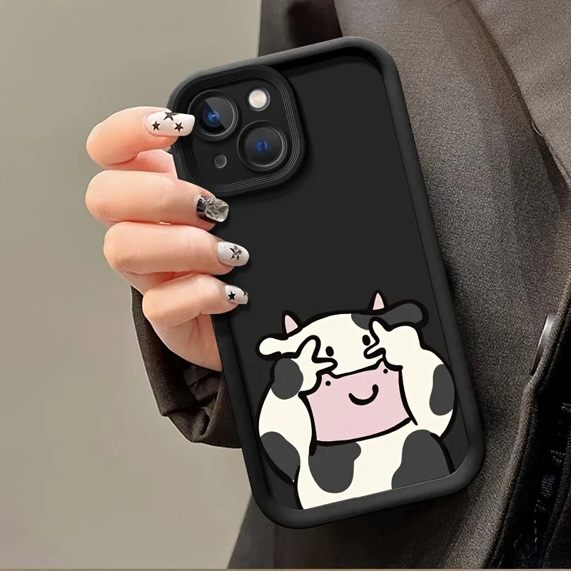 حافظة هاتف بنمط بقرة كرتونية لطيفة مناسبة لهاتف آيفون 17 16 15 14 13 12 11 Pro/Max/Plus غطاء خلفي مضاد للسقوط ومقاوم للصدمات