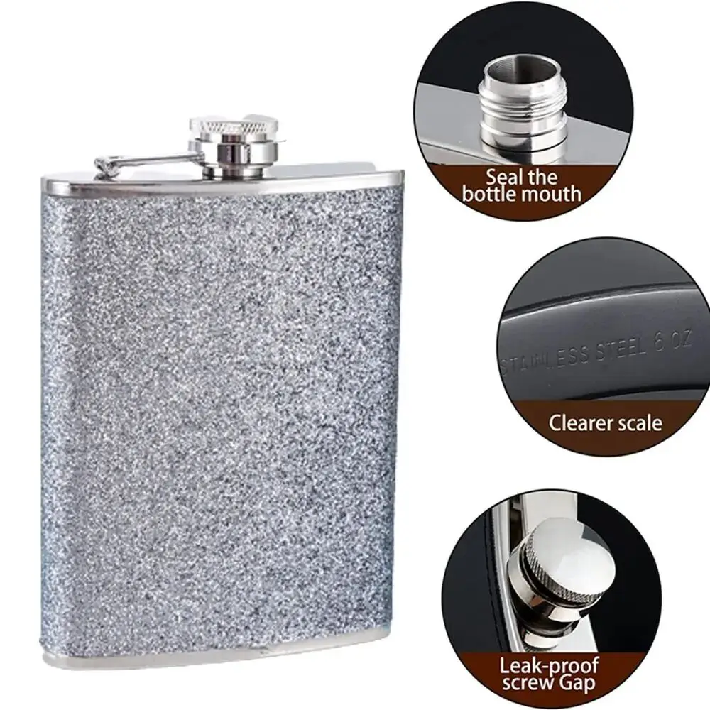 1pc Glitter 6oz Stainless Steel Hip Flask -Girls Glitter Bling Pocket Decorative Flask for Vodka Whisky