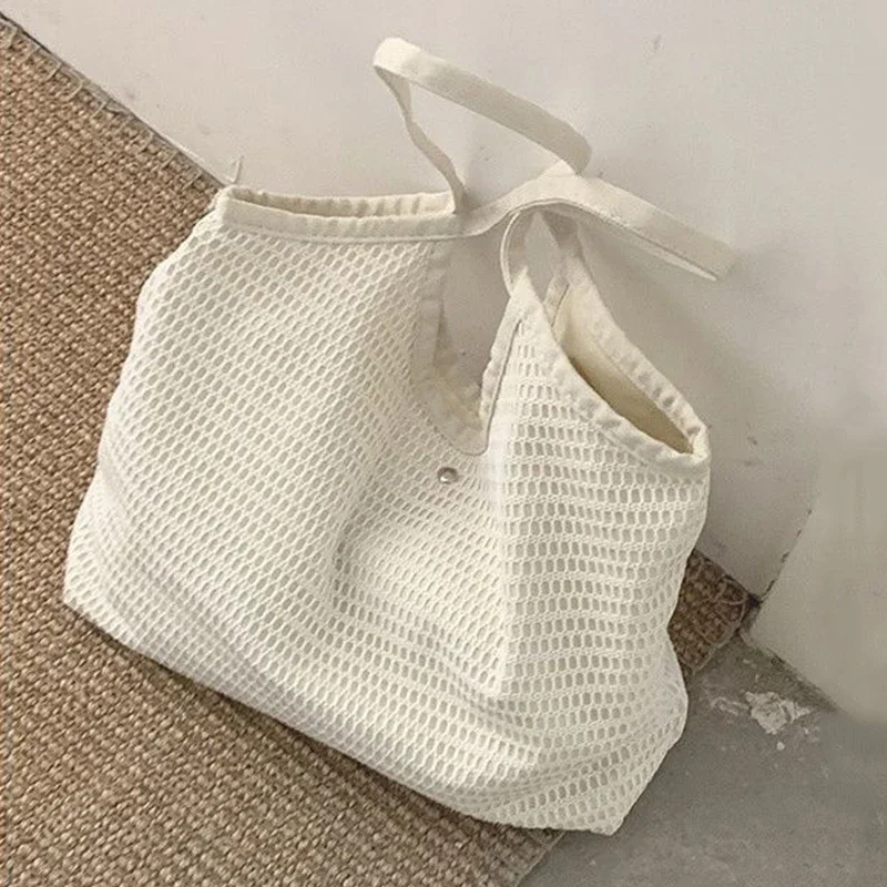 Arts Shoulder Bags for Women New Canvas Bucket Handbags Fashion Knitted Casual Bags Solid Color Brand Beach Shopper Totes 2024