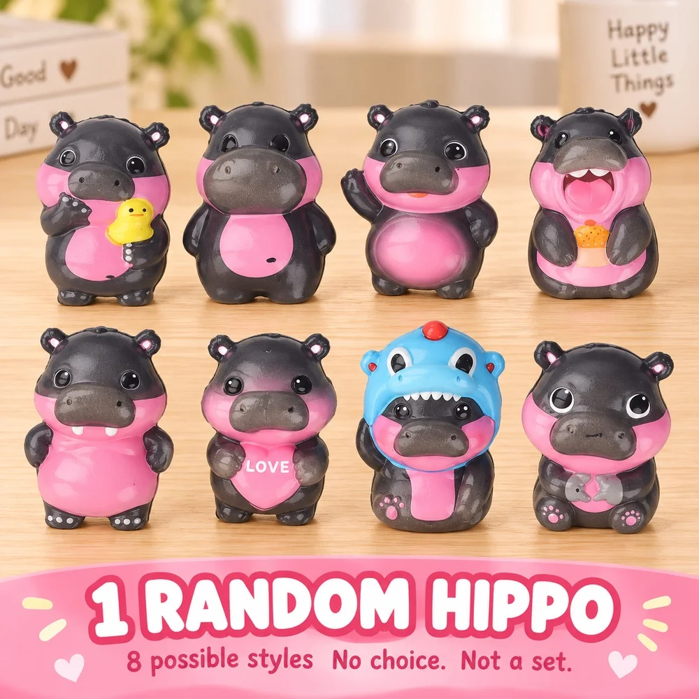 Mini Hippo Squishy Toy Soft PU Foam Slow Rising Cute Pink Black Animal Fidget Gift for Teens and Adults 1 Random Style from 8