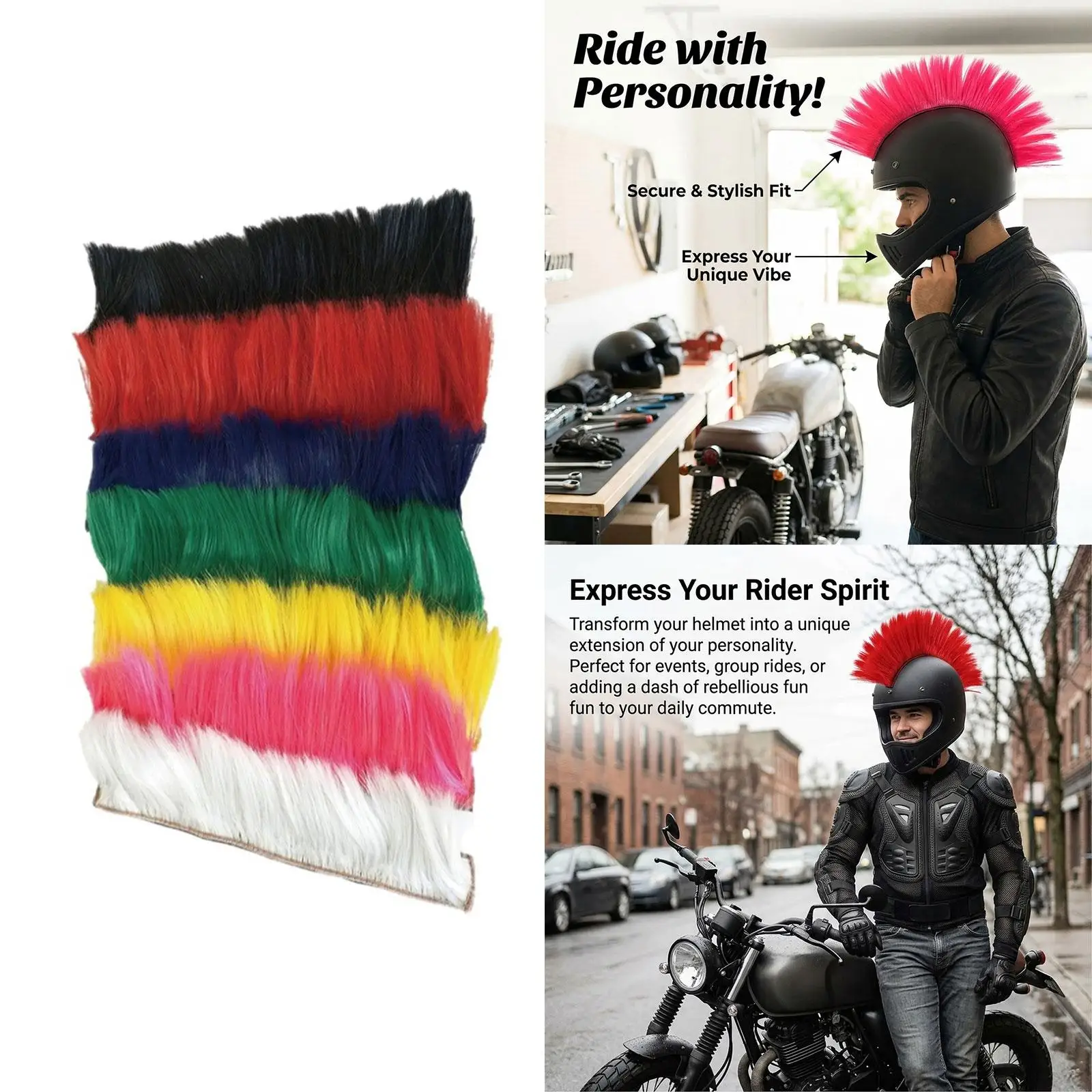 Motorcycle Helmet Wig Punk Mohawk Cockscomb Reusable Cosplay Headdress Funny Decoration for Helmet Theme Party Role Play