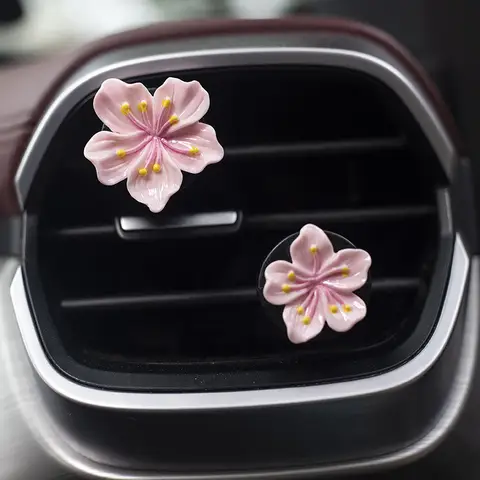 2 st bilparfymklämmor blomma luftutloppsdekorationer ljus persikablomma körsbärsblom billuftfräschare med fräsch färg 10 best sales Sakura biltillbehör - №1