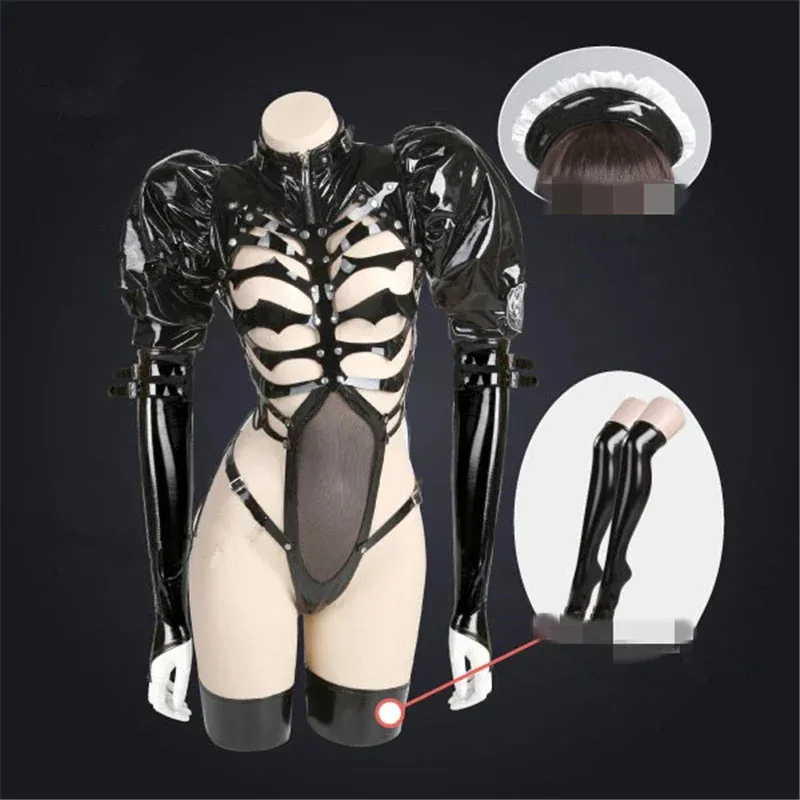 CyDark Dynasty Skeletal Maid Cosplay Woman Sexy Jumpsuits Leather Suit Halloween Sexy Cosplay Costume