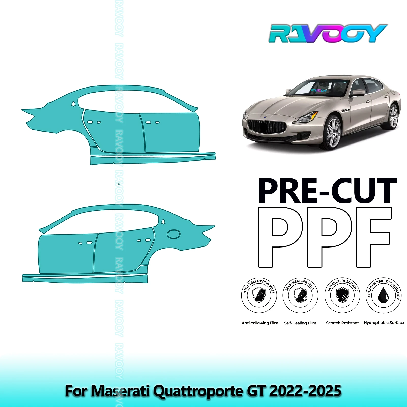 

For Maserati Quattroporte GT 2022-2025 8.5mil Clear Matte Pre-Cut PPF Door & A/B Pillar Kit TPU Paint Protection Film Set