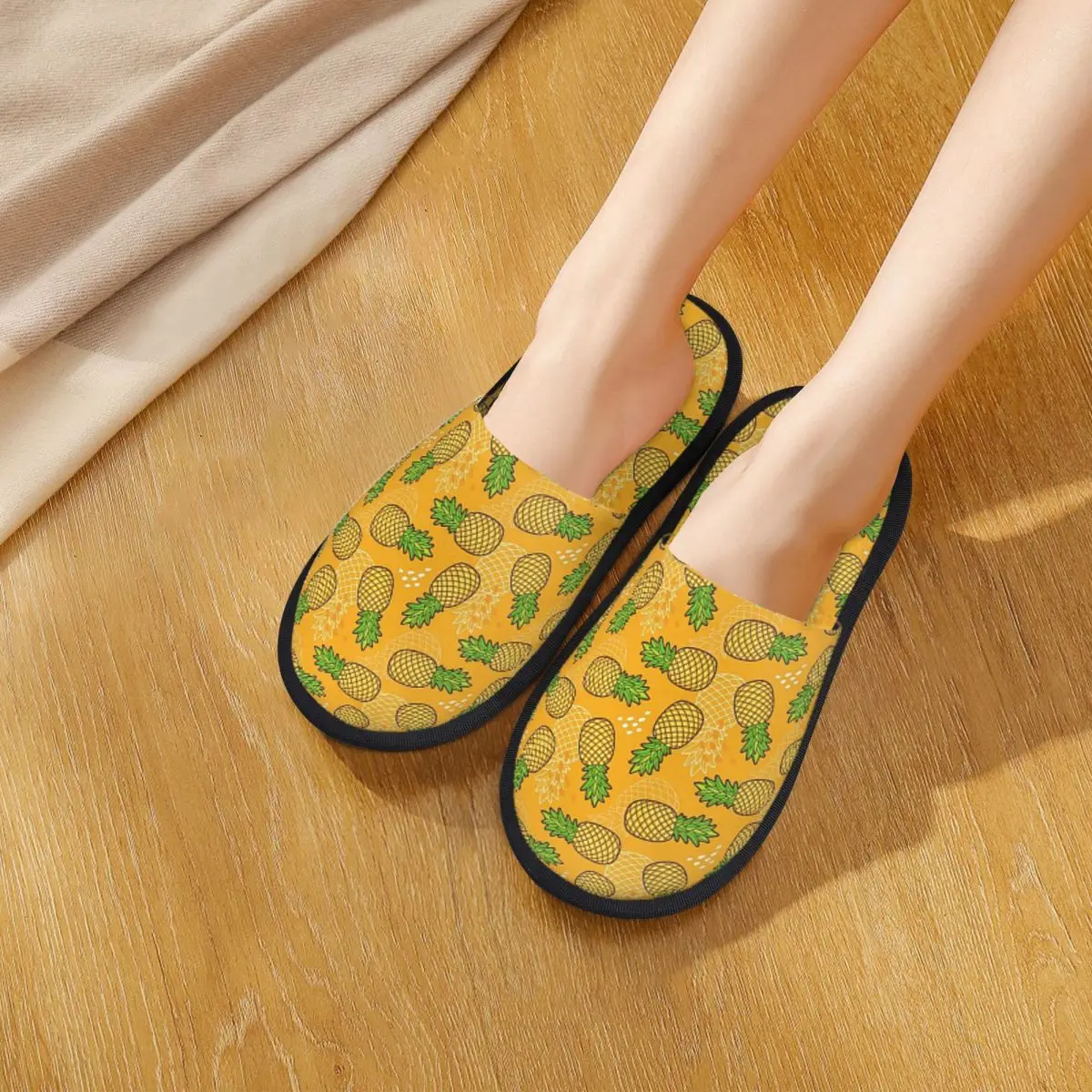 Custom Cartoon Pineapple Tropical Fruit Pattern Slippers Memory Foam Warm Soft Women House Slipper Bedroom Fluffy Shoes