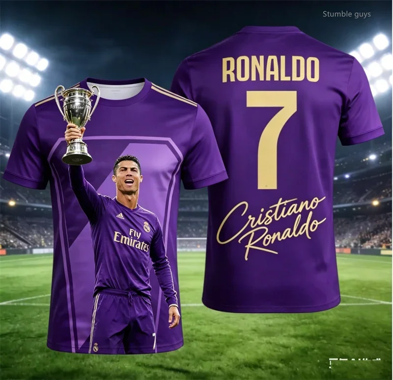 Sommer Herren Klassisches Ronaldo 7 Fußball-T-Shirt Kurzarm-Trikot Modische Übergroße Trainingskleidung Oberteile Kinderbekleidung Jungen