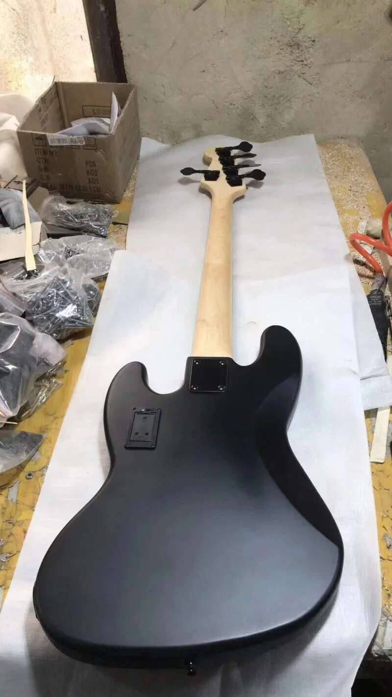 5 String Jazz Electric Bass Guitar,Finished in Matte Black,Black Hardware