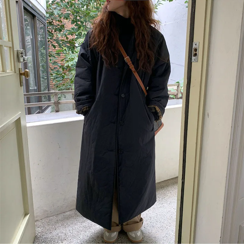 أزياء الشتاء الرجعية فضفاضة المرأة الملابس القطنية الدافئة التخسيس ملابس خارجية الترفيه الصلبة تخفيف معطف المرأة