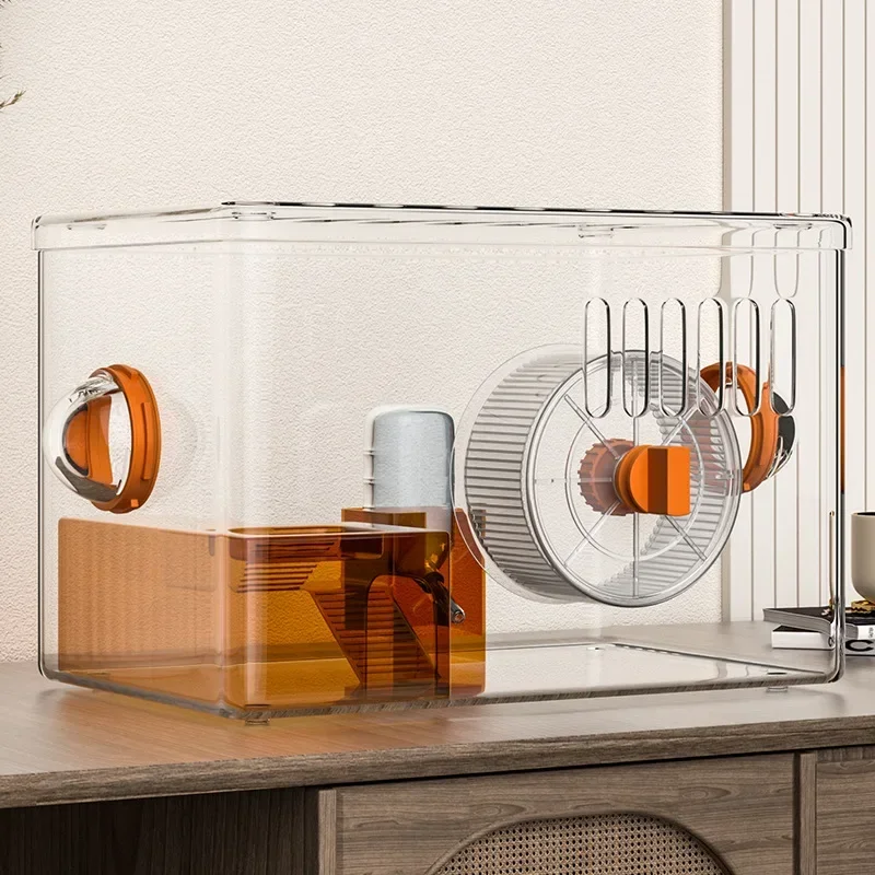 Portable high transparent acrylic hamster cage environmentally friendly silent roller large space solid button box plastic tray