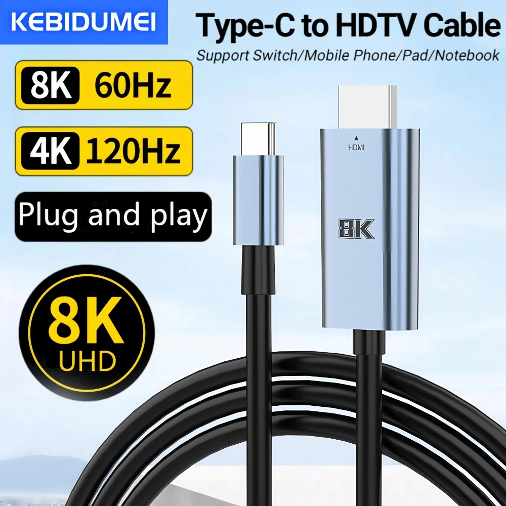 

8K UHD Type-C to HDMI Cable with 8K 60Hz/4K 120Hz Perfect for Streaming Gaming Support iPhone 15 Series Samsung S Mac Pro Switch