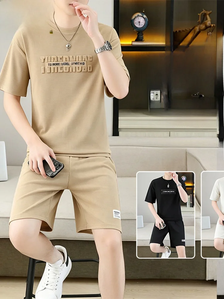 tucano-completo-estivo-in-seta-ghiaccio-a-maniche-corte-e-pantaloncini-set-due-pezzi-da-uomo-sottile-alla-moda-casual-sportivo-in-fibra-di-poliestere