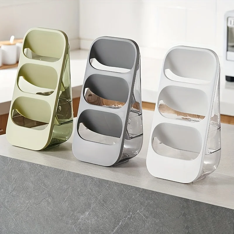 1pc Utensil Rack, Home Chopsticks Fork Knife Storage Rack, 3-Grids Washable Wall-mounted Desktop Shelf Threeopsticks Cage, Kitc