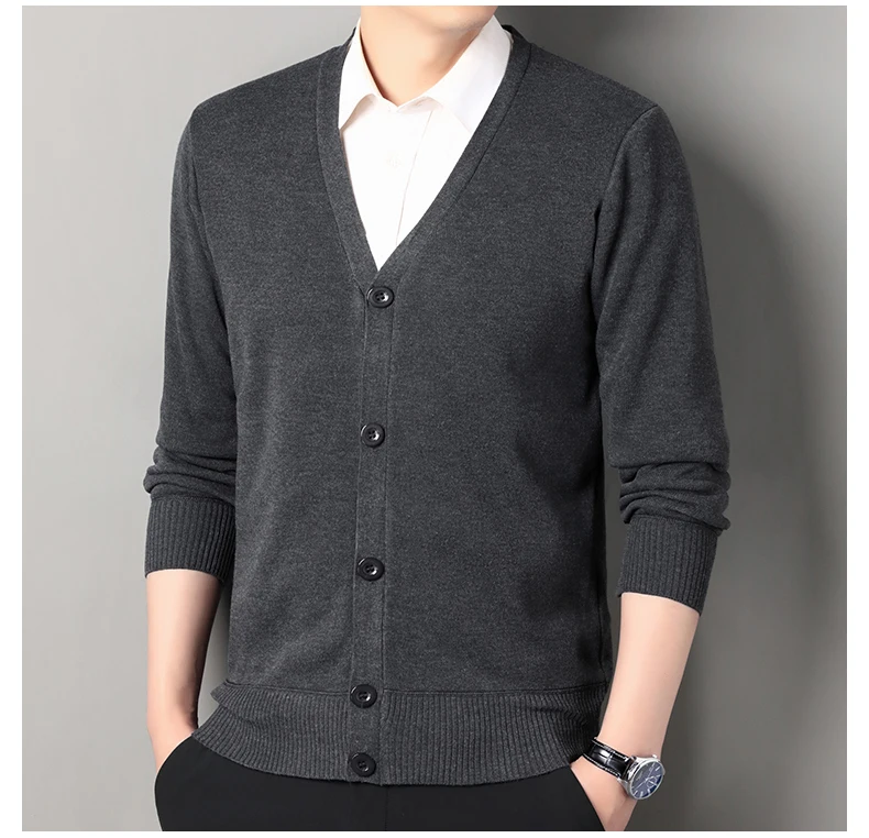 Herren Herbst Kleidung Fleece Strickjacke Jacke Gestrickte Pullover Outwear V-ausschnitt Mode Strickjacken Warme männer Top – Detail 12