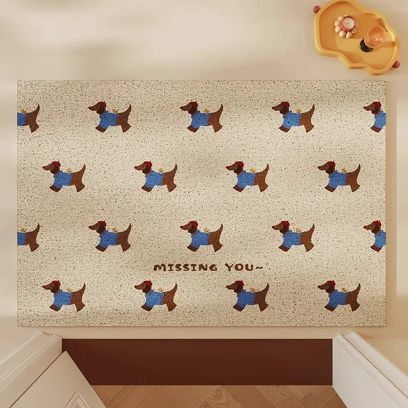Cute Cartoon Sausage Dog Entrance Door Mat Indoor Non-Slip Dust-Proof Silk Loop Easy Clean Wear-Resistant Entryway Mat